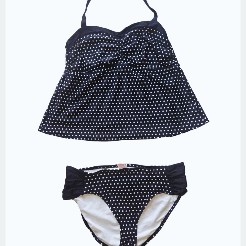 Black White Polka Dot Tankini Bathing Suit Top Bottoms Set Xlarge 16-18 W